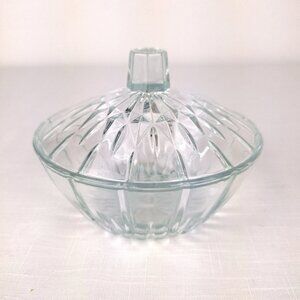 Vintage Kig Indonesia Clear Pressed Glass Candy Dish With Lid. Round Starburst